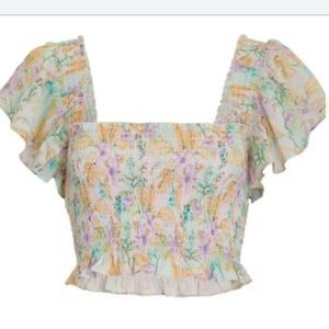 Love Shack fancy Floral Chiffon Smocked Crop Top (worn once, perfect condition)